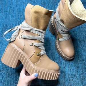 AGL Tania Warm Chunky Platform Boots in Camel Brown